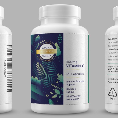 Modern Vitamin Supplement Herbal Bottle Labels Medicine Cabinet