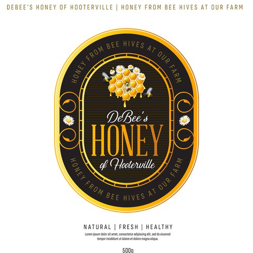 Honeycomb design with the title 'Honey Bottle Label Design'