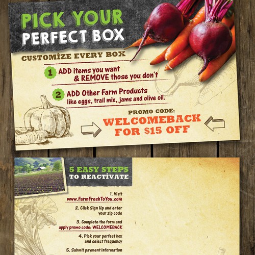 Vegetable design with the title 'Create a Farm Delivery Postcard'