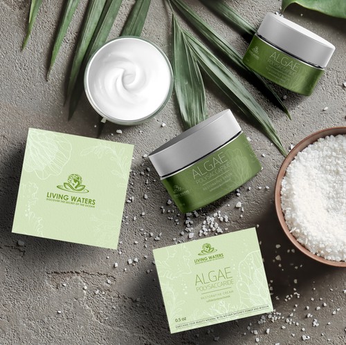 3D packaging with the title 'Box and label design for Face cream ALGAE'