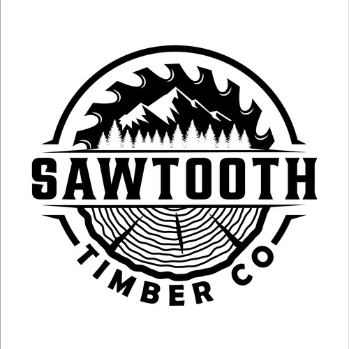 Saw blade logo with the title 'Factitious Logo for SAWTOOTH Timber co.'