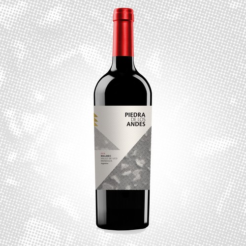 Textured design with the title 'Piedra de los Andres - Malbe - Wine Label'