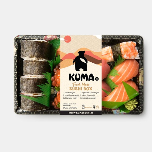 Sushi design with the title 'Kuma Sushi Box Label'