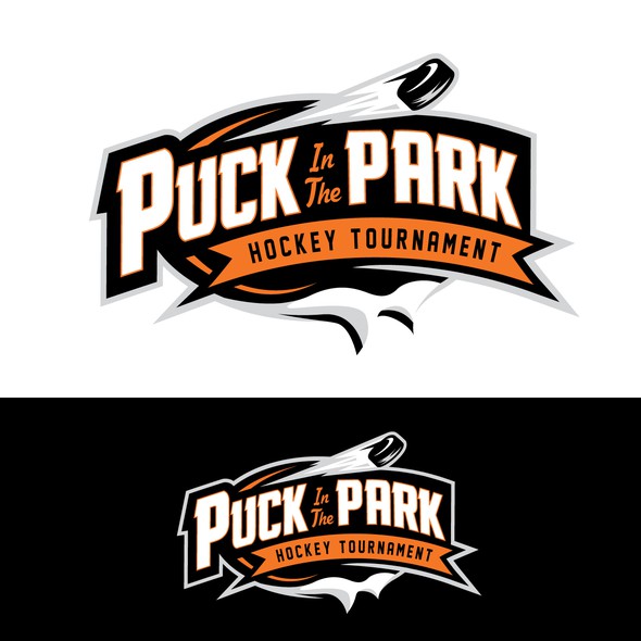 Hockey puck logo with the title 'puck in the park hockey'