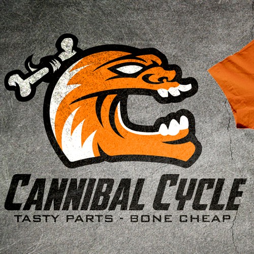 Motorcycle logo with the title 'Cannibal Cycle logo'