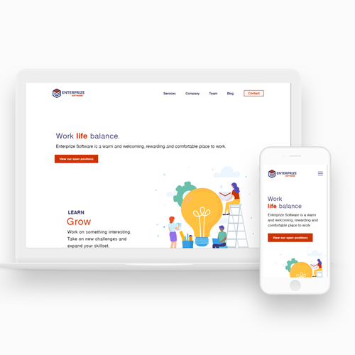 Illustration website with the title 'Minimal and bold career portal for high tech company'