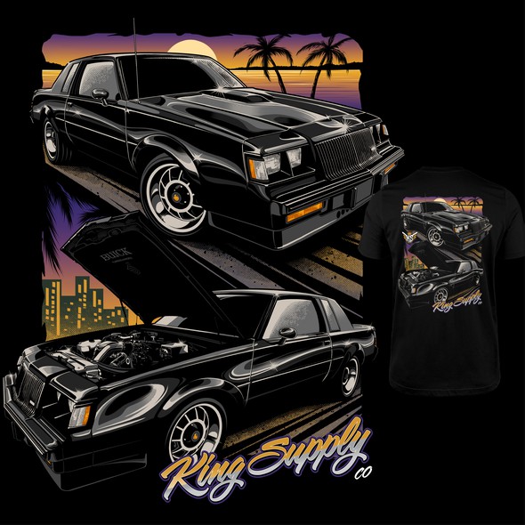Garage design with the title '1987 Buick Grand National - Car Tshirt Artwork'