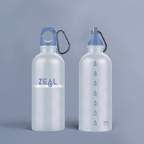 Water bottle design with the title 'Branding for Zeal'