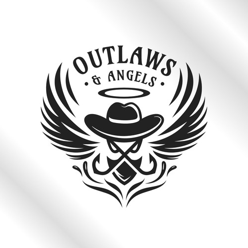 Angel wing design with the title 'Outlaws & Angels'