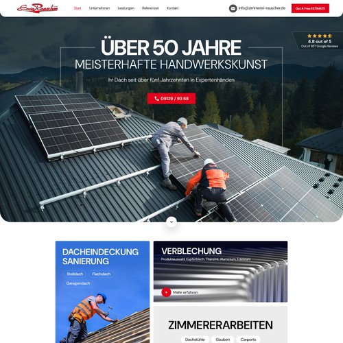 Solar panel design with the title 'Zimmerei Rauscher'
