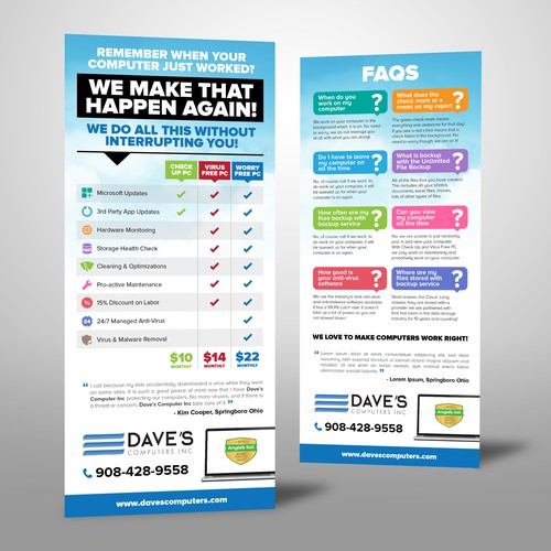 Contrast design with the title 'Create Computer Service Rackcard Flyer'