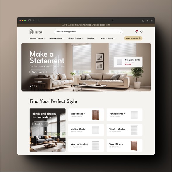 Home furnishing website with the title 'Ecommerce Storefront for a Blind Retailer.'