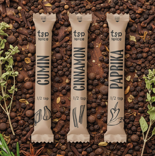 Kitchen design with the title 'Branding and packaging for tsp spice'