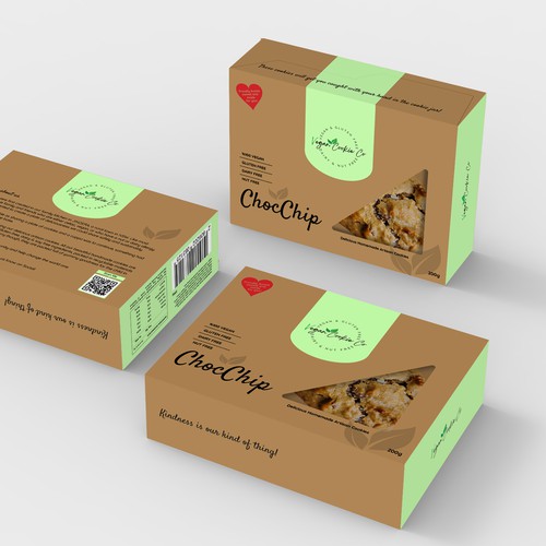 Biscuit packaging with the title 'Vegan Cookie Box'