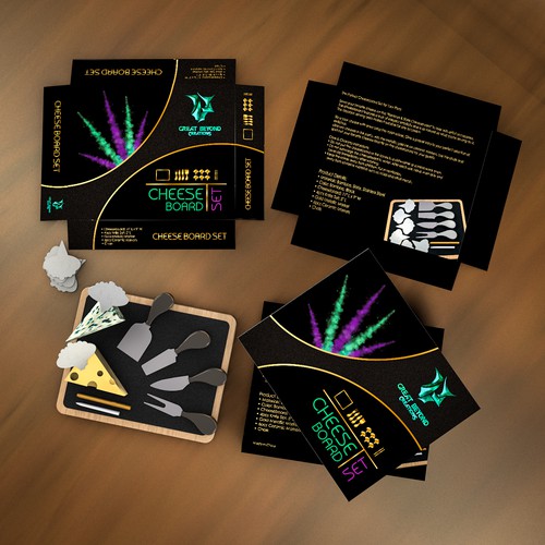 Elegant packaging with the title 'Cheese board set package design and 3D modeling'