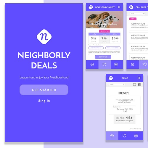 Coupon design with the title 'Neighborhood Deals App Design'