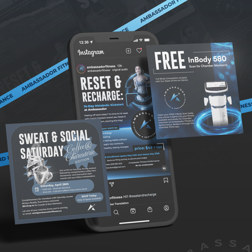 Flayer design with the title 'Ambassador Fitness and Performance SM pieces'