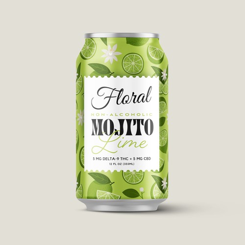 Flower label with the title 'Floral Mojito non alcoholic drink'