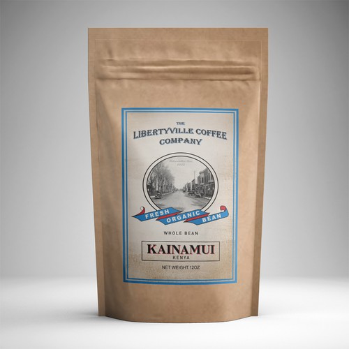 Pouch label with the title 'Label for LIBERTYVILLE COFFEE COMPANY'