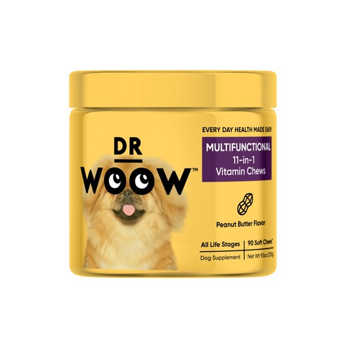 Gold packaging with the title 'Dog supplements design'
