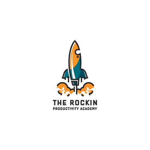 Blue and yellow logo with the title 'Logo design for The Rockin'