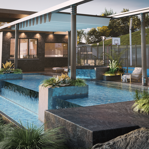 Pool design with the title '3D Rendering for a pool (view 2)'