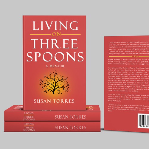 Biography design with the title 'Living on three spoons'
