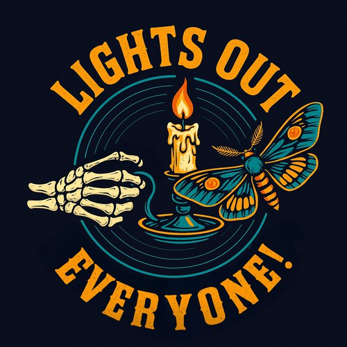 Nostalgic design with the title 'Vintage Gothic Candle, Skeleton Hand, and Moth Art Design'