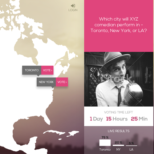 Uncluttered design with the title 'Voting website -- Choose the next North American city!'