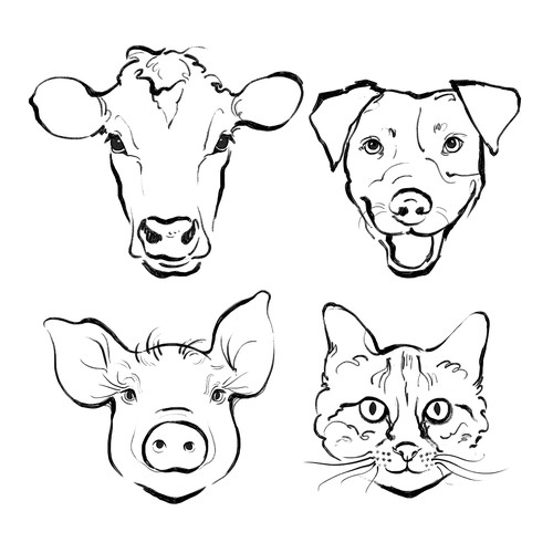 Line art t-shirt with the title 'Love All Animals'