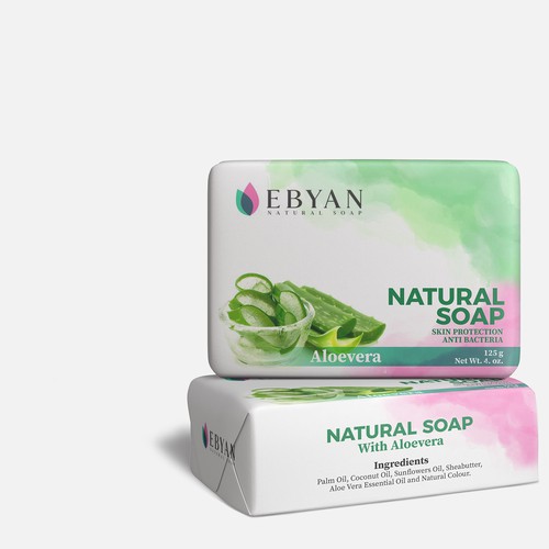 Pink packaging with the title 'Ebyan Soap'