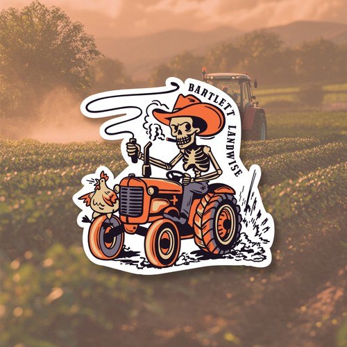 Design with the title 'Funny sticker design with skeleton and crazy chicken'
