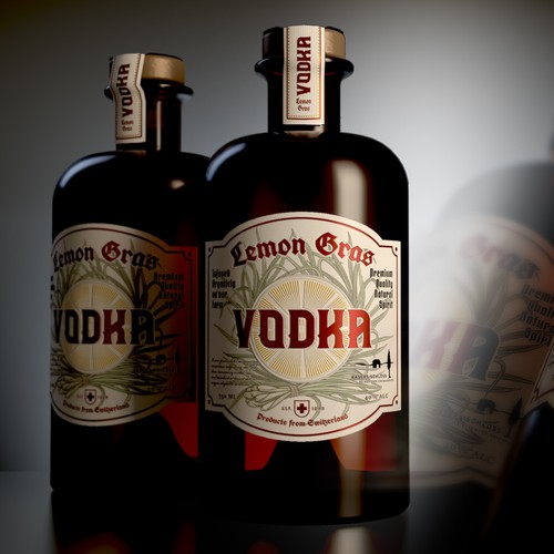 Rustic label with the title 'Create a new label for our Lemon Gras Vodka'