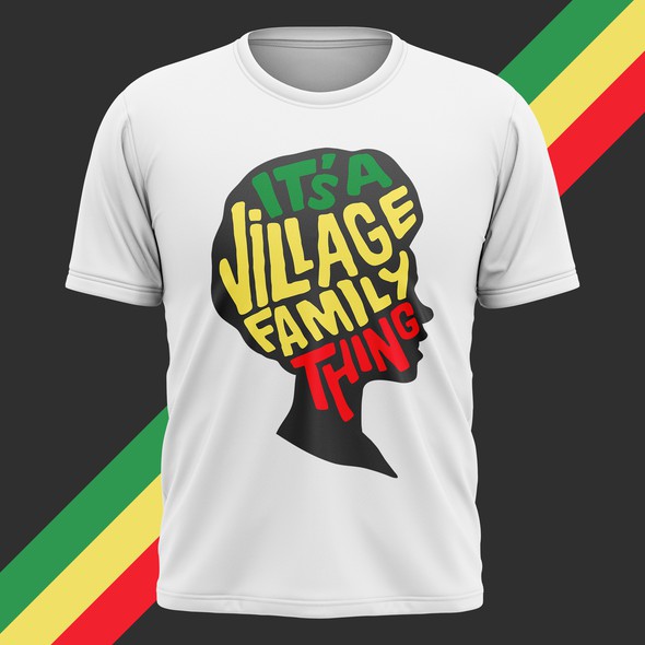 African design with the title 'It's a village family thing'