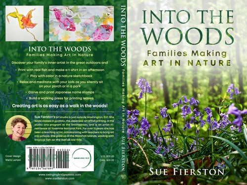 Family book cover with the title 'Book cover for the non-fiction book Into the Woods: Families Making Art in Nature'