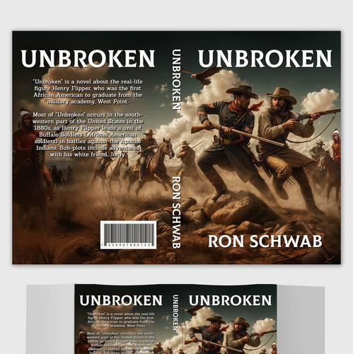 American design with the title '"Unbroken" by Ron Schwab - Book Cover Design Proposal'