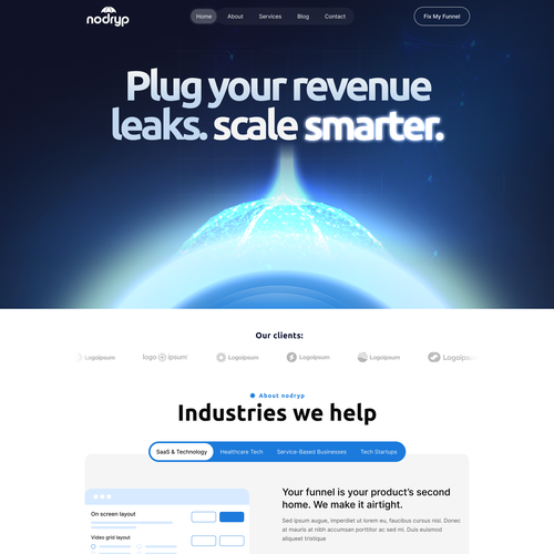 Marketing website with the title 'nodryp'