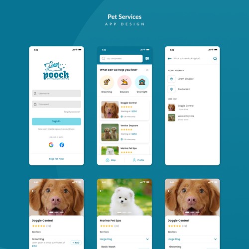 Android design with the title 'App for Pet's services'