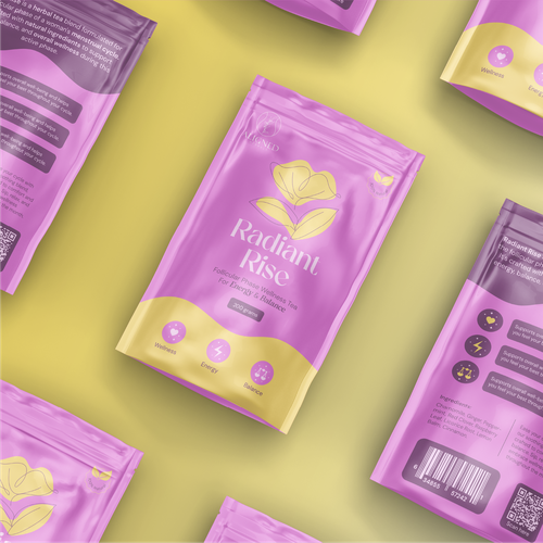 Wellness packaging with the title 'Bold & Bright Packaging for Women's Hormonal Wellness Tea'