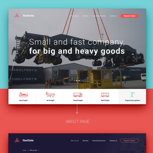 Logistics website with the title 'Navigate'