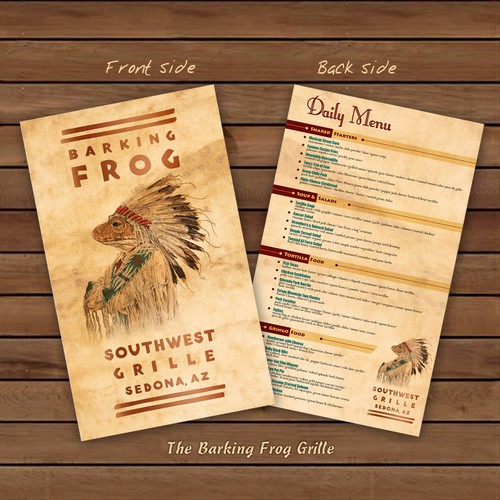 Old-fashioned design with the title 'Menu Design For Barking Frog Grille'