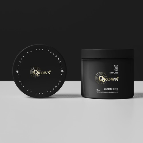 Gold packaging with the title 'label for Qrown moisturizer'