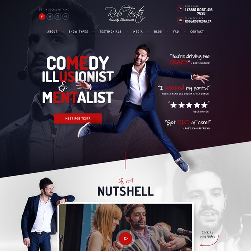 Landing page website with the title 'Rob Testa - Comedy Illusionist & Mentalist'