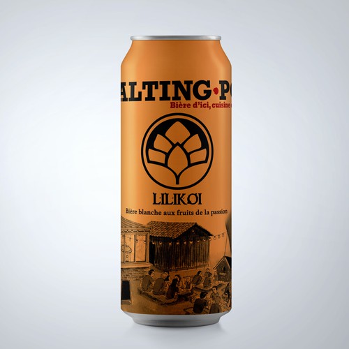 Watercolor label with the title 'Malting Pot'