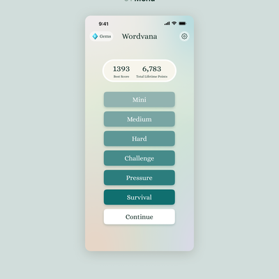 Peaceful word game mobile app design