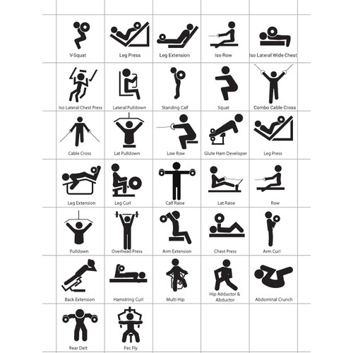 Single-color design with the title 'Figure Man Icons for Health & Fitness Equipments'