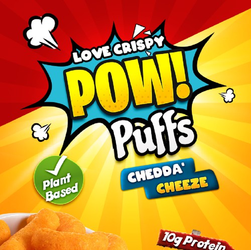 Vector packaging with the title 'Pow! Puffs'