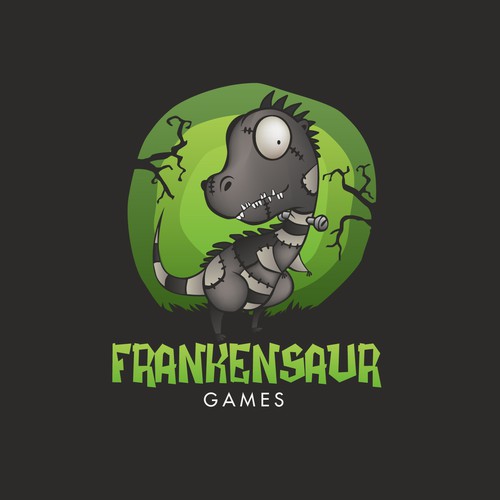 Zombie logo with the title 'Logo Design for Frankensaur Games'