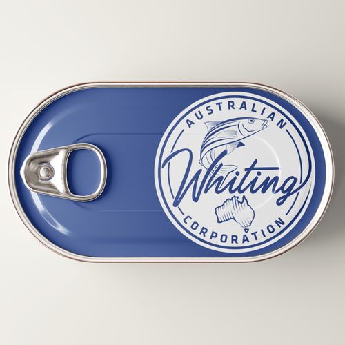 Vintage badge logo with the title 'Australian Whiting Seafood Packaging Logo'