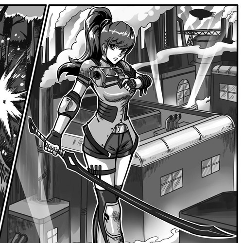 Manga design with the title 'Manga style steam punk'